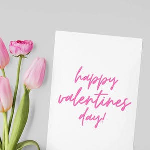Feliz día de San Valentín, tarjeta imprimible, rosa, cursiva, 5x7, pdf, png