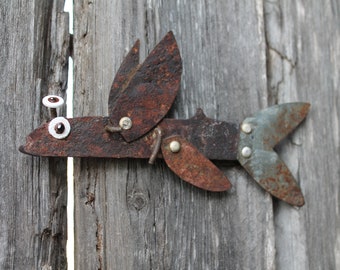 folk art recycled metal flying fish