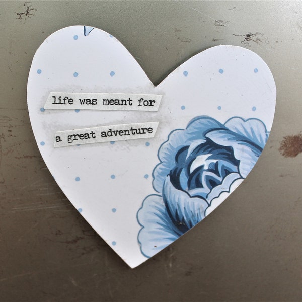 distressed heart magnet cut from white and blue metal
