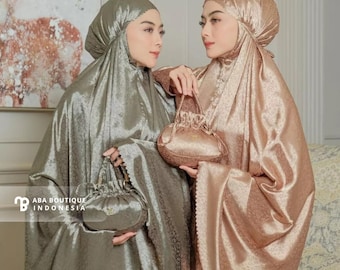 Armany Silk Jaguar Prayer Mukena 2 en 1: Conjunto de vestido musulmán Hijab