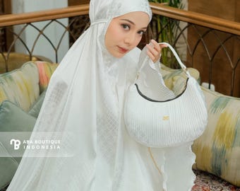 Santorini Silk Prayer Set: Muslim Women's Mukena Dress with Swarovski