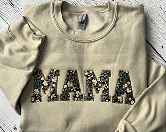 Mama Custom Embroidered Appliquéd Sweatshirt / Personalized Mama Sweatshirt / Mama Crewneck / Gift for Mom / Keepsake Mama Shirt /Mom gift