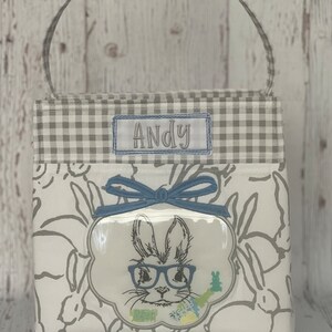 Personalized Boy Easter Basket: Embroidered Bunny Shaker Basket