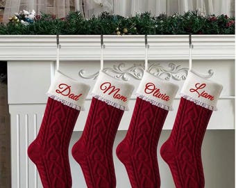 Personalized Knit Christmas Stocking: Embroidered Wool Holiday Decor