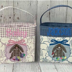 Personalized Easter Basket: Embroidered Bunny, Cotton Gift Bucket