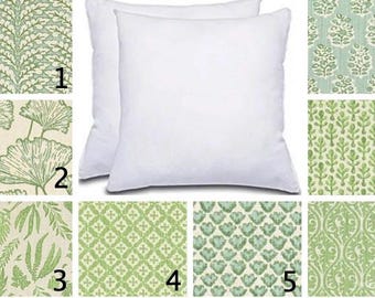 Green Linen Pillow Cover, Double Sided Zippered Pillow Cover: Botanical Accent Pillow, Choose Your Fabric