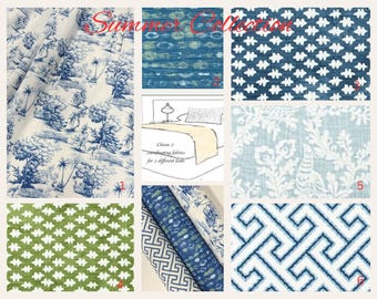 Reversible Cotton Blue Bed Runner, Toile Pattern, Bedroom Decor Scarf