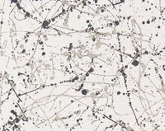 May include: Abstract pattern with black and gray paint splatters and lines on a white background.