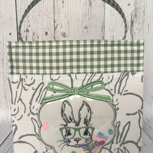 Personalized Easter Basket: Embroidered Bunny Shaker, Gingham Liner