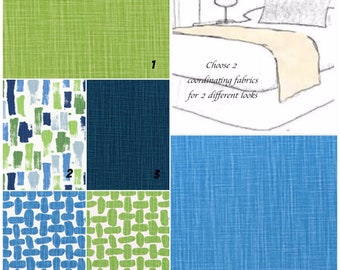 Reversible Cotton Bed Runner: Blue/Green Hotel Bedding Scarf