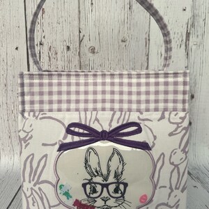 Personalized Embroidered Easter Basket: Lavender Bunny Shaker Basket
