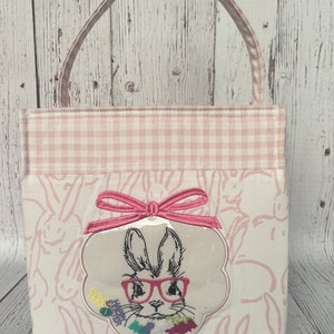 Personalized Girl Easter Basket: Embroidered Bunny Shaker Basket