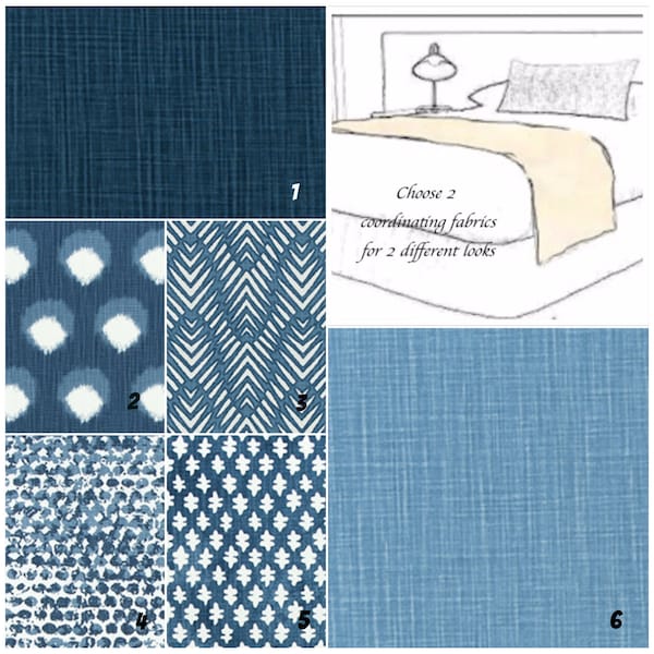 Blue bed scarf / bed runner / navy bed runner / Hotel bedding /  bedroom decor /  bed cover / Bedding / reversible bed runner