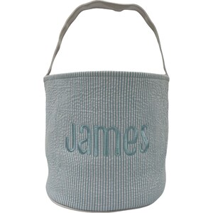 Personalisierter Blauer Gingham Seersucker Osterkorb, personalisierter Ostereimer, Ostereiersuche Korb, Jungen Osterkorb Eimer