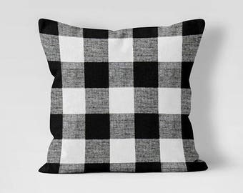 Black and White Buffalo Check Pillow Cover: Cotton Throw Pillow