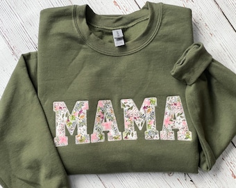 Mama Custom Embroidered Appliquéd Sweatshirt / Personalized Mama Sweatshirt / Mama Crewneck / Gift for Mom / Keepsake Mama Shirt /Mom gift