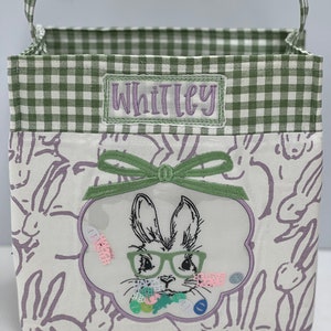 Personalized Girl Easter Basket: Embroidered Bunny Shaker Basket