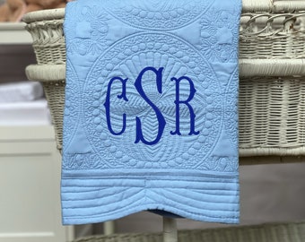 Monogrammed Baby Blanket for Boys or Girls Keepsake Blanket Infants Personalized Crib Blanket Baby Quilts with Monogram.