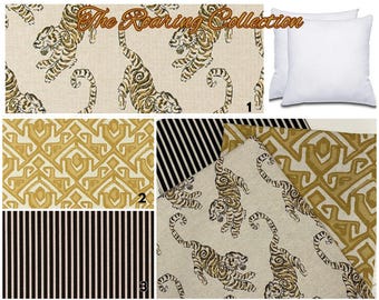 Decorative Double Sided Zippered Pillow Cover: Brown, Black, Gold Tiger