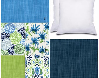 Decorative Double Sided Zippered Pillow Cover: Blue, Green, Floral Accent Pillow