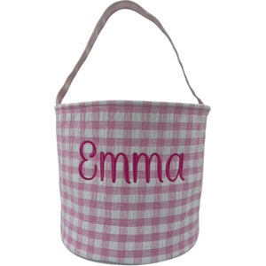 Personalisierter rosa Gingham Seersucker Osterkorb, personalisierter Ostereimer, Ostereiersuche Korb, Mädchen Osterkorb Eimer