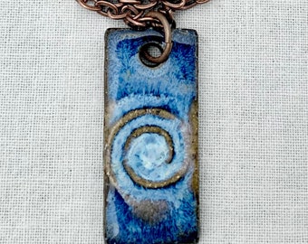 Earthy Blue Swirl Necklace-Ceramic Jewelry - Kim O'Hara Designs