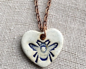 Earthy Bee Heart Necklace-Kim OHara Designs-Ceramic Jewelry