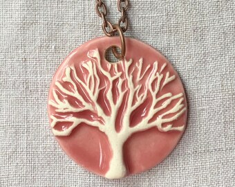 Dusty Rose Tree of Life Necklace-Kim OHara Designs-Ceramic Jewelry