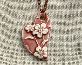 Dusty Rose Wild Flowers Necklace-Kim OHara Designs-Ceramic Jewelry