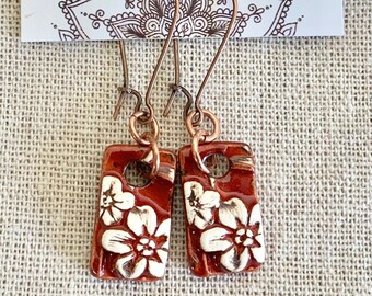 Crimson Flower Earrings-Kim O'Hara Designs-Ceramic Jewelry