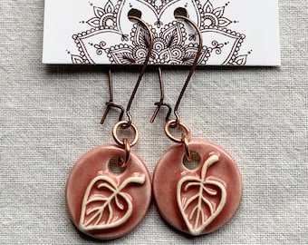 Dusty Rose Leaf Earrings-Kim O'Hara Designs-Ceramic Jewelry