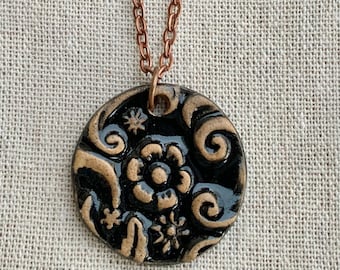 Black Flower Necklace-Kim OHara Designs-Ceramic Jewelry