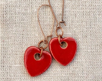 Red Heart Earrings-Kim O'Hara Designs-Ceramic Jewelry