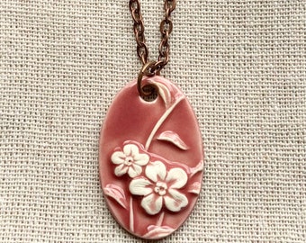 Dusty Rose Wild Flowers Necklace-Kim OHara Designs-Ceramic Jewelry