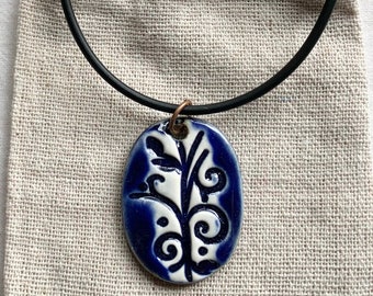 Blue Flower Vine Necklace-Ceramic Jewelry - Kim O'Hara Designs