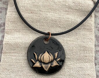 Black Lotus Necklace-Rustic Kim O'Hara Designs-Ceramic Jewelry