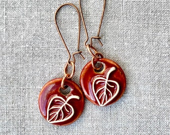 Crimson Leaf Earrings-Kim O'Hara Designs-Ceramic Jewelry