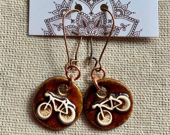 Brown Bicycle Earrings-Kim O'Hara Designs-Ceramic Jewelry