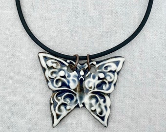 Blue Butterfly Necklace-Kim OHara Designs-Ceramic Jewelry