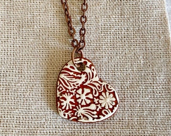Crimson Floral Heart Necklace-Kim OHara Designs-Ceramic Jewelry
