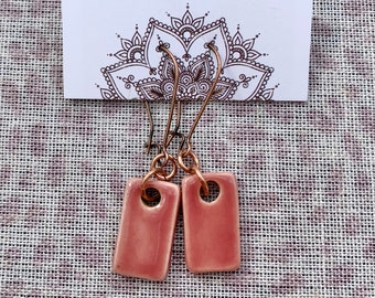 Dusty Rose Plank Earrings-Kim O'Hara Designs-Ceramic Jewelry