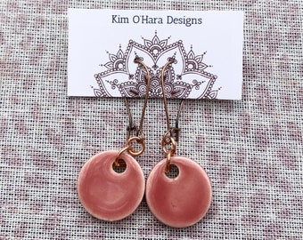 Dusty Rose Coin Earrings-Kim O'Hara Designs-Ceramic Jewelry