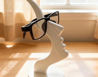 Minimal Eyeglasses Holder - Sculptural Face Glasses Stand - Desk and Nightstand Organizer Gift
