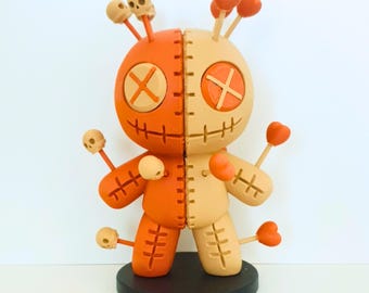 Custom Voodoo Doll Figure: 3D Printed Gothic Skull & Heart Pin Decor