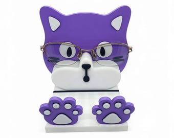 Cat Glasses Holder | Cute Eyeglass Stand | 3D Printed Desk Organizer | Funny Nightstand Decor | Gift for Cat Lovers | Home Office Accessory