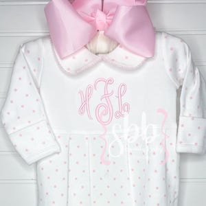 Baby Girl Coming Home Outfit, Monogrammed Footed Romper, Personalized Baby Gift, Baby Monogrammed Gift, Baby Shower Gift, Pink Polka Dot