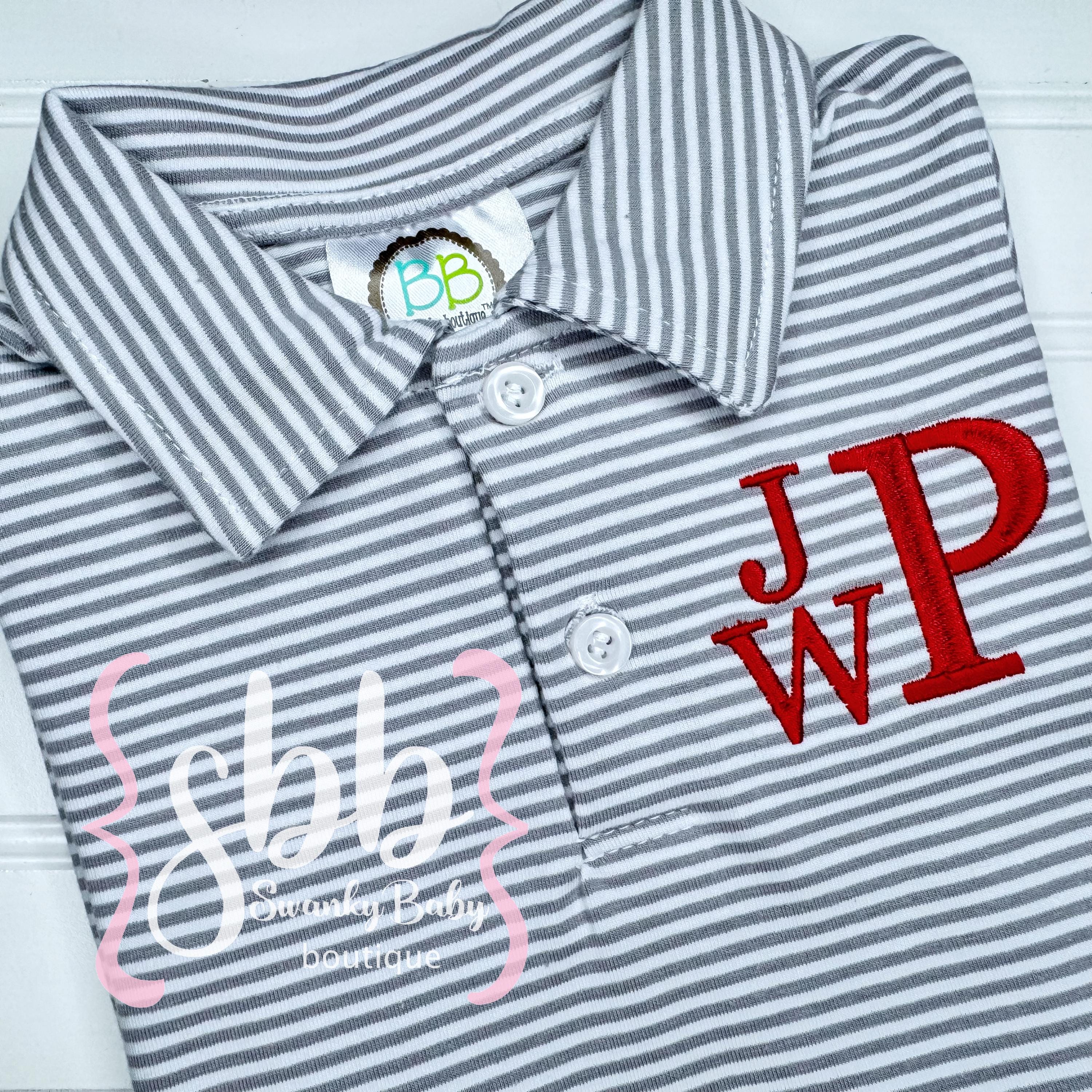 Boys Monogrammed Polo, Boys School Uniform Polo, Boys Polo Romper, Boys Polo Jon Jon, Personalized Polo, Boys Game Day Polo, Striped Polo