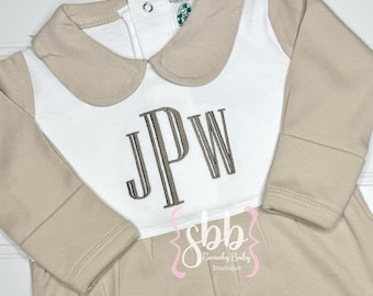 Monogrammed Baby Boy Romper, Personalized Footie, Coming Home Outfit