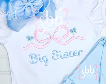 Embroidered Big Sister Shirt, Ruffle Bubble, Monogrammed Grandmillennial Style, Ruffle Romper, Floral Big Sister Shirt
