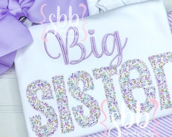 Big Sister Shirt, Little Sister Shirt, Sibling Shirts, Matching Sister Shirts, Sister Applique Shirt, Personalized, Lilac Lavender Floral